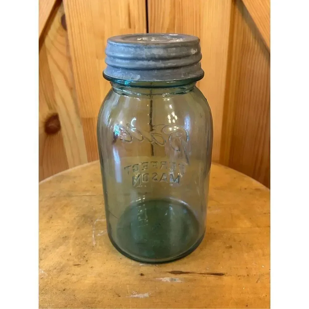Vintage Ball Perfect Mason #4 Quart Fruit Jar Blue with lid (8836)